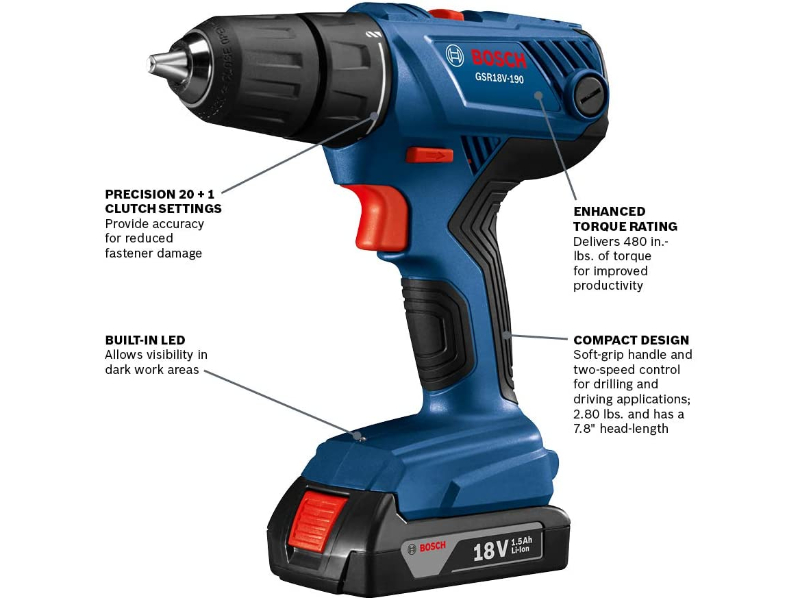 BOSCH®18 V Compact 1/2 In. Drill/Driver Kit With Slim Pack Batteries ...