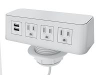 White with white top Burele in surface power and data 3 ac power, 1 USB ports, and 72