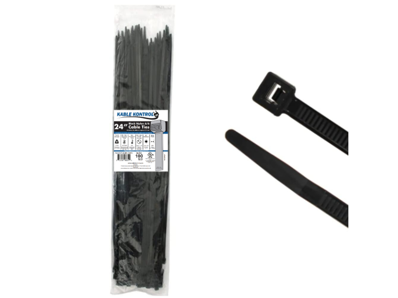 8 Inch Black UV Heavy Duty Cable Tie - 100 Pack