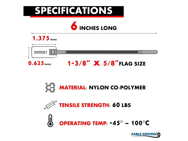 Kable Kontrol® Serialized Flag Identification Numbered Cable Zip Ties