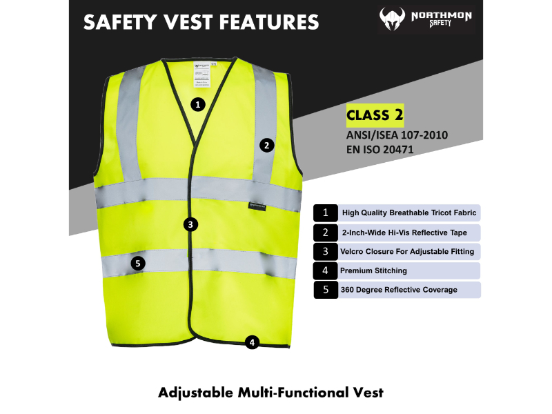 NORTHMON SAFETY Velcro Closure Light Weight Safety Vest - ANSI Class 2