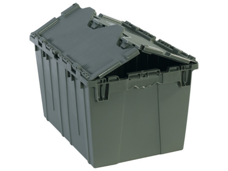 Attached Lid Tote (Pallet of 60) - 22x15x10 Industrial Strength Round Trip Tote. Made in USA.