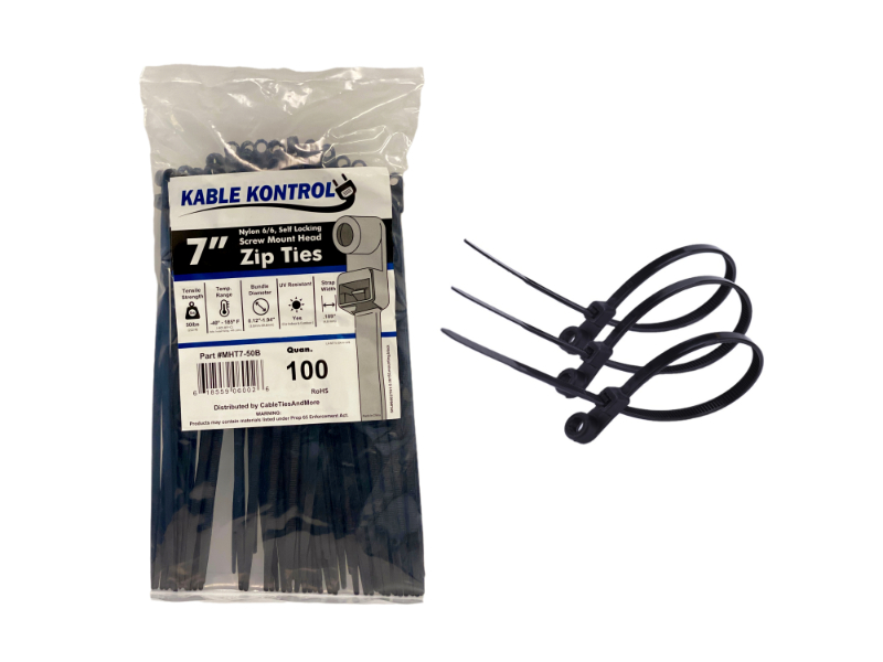 Kable Kontrol 5 inch Long Screw Mount Cable Ties - 40 lb Tensile Strength - 100 Pack - mht5-40-black, Size: 5 inch - Black - 40 lb