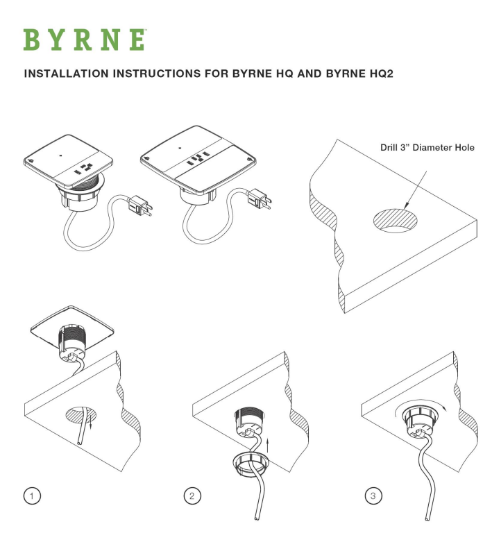 Byrne HQ Wireless Charger, Power Outlet and USB Desk Grommet